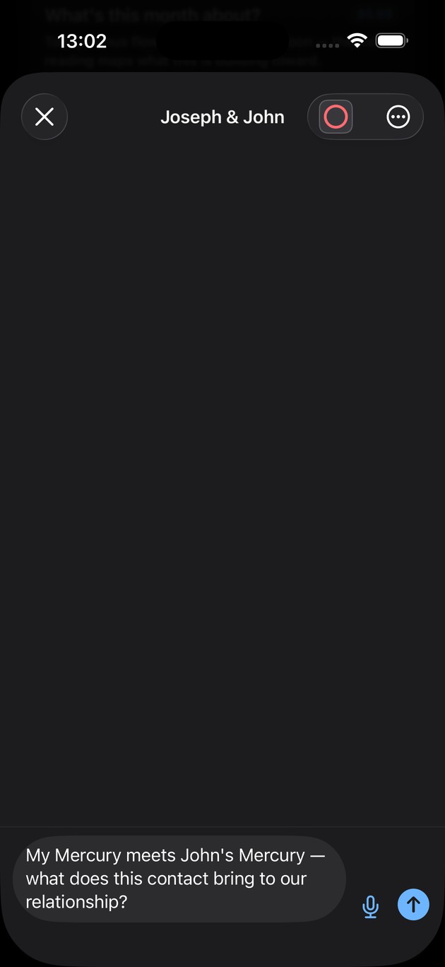 The chat opened on a Mercury–Mercury combination, the question already written in the input field.